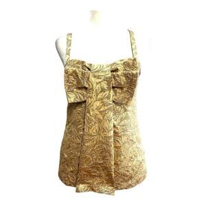 FRENCH CONNECTION Gold Metallic Floral Brocade Cami Top with Bow on Front SZ 2